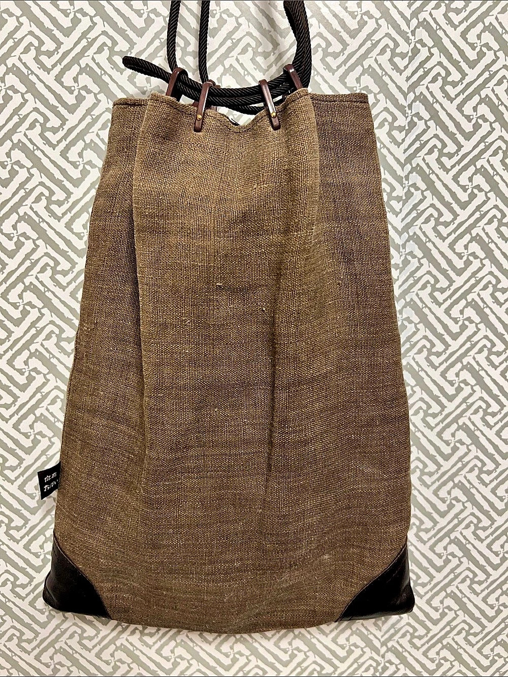 Rare Japanese Artisan Okaimafu Hand-Woven Hemp/Linen Drawstring Satchel